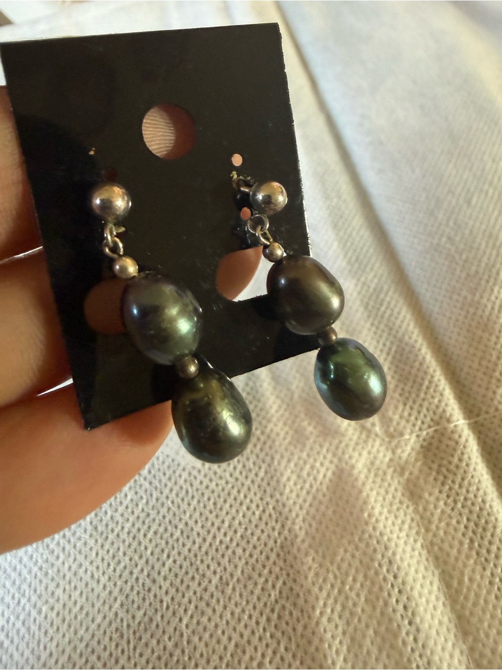 Black Iridescent Pearl Drop Earrings - Women Jewelry 925 sterling silver